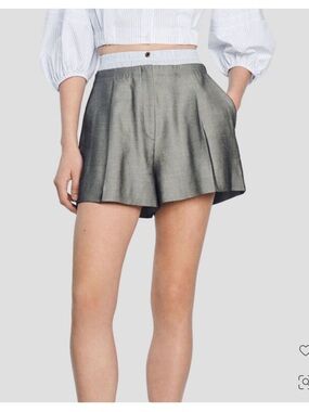 Sandro High-Waist Gray Shorts with Light Blue Elastic Waistband